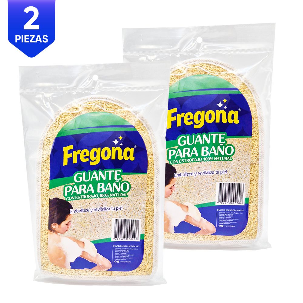 GUANTE PARA BAÑO X2 Esponjas Fregona  x 1 Esponja con estropajo 100% natural, activa la circulación, ayuda a reducir la celulitis, con espacio para introducir la mano tipo mitón