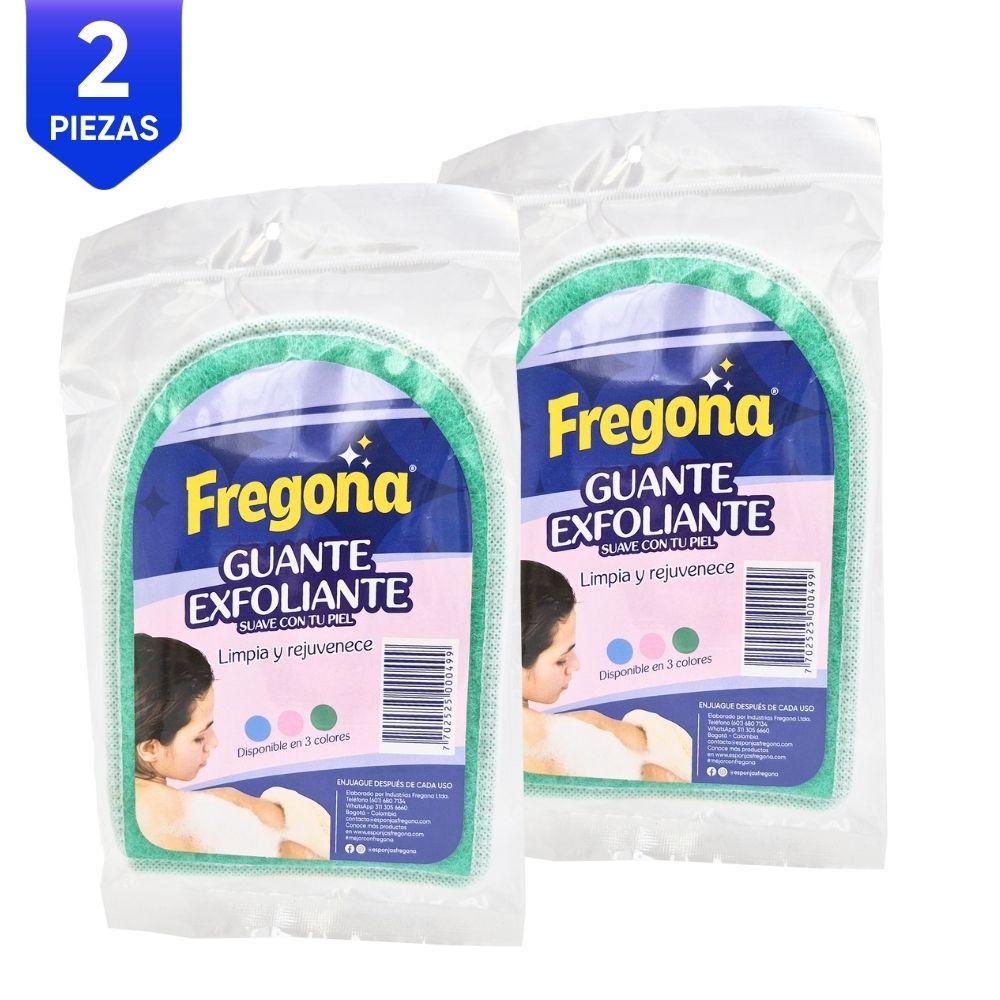 GUANTE EXFOLIANTE SUAVE X2 Esponjas Fregona  x 1 Esponja con fibra exfoliante suave, ayuda a eliminar excesos de piel muerta, zonas de piel delicada. Con espacio para introducir la mano tipo mitón